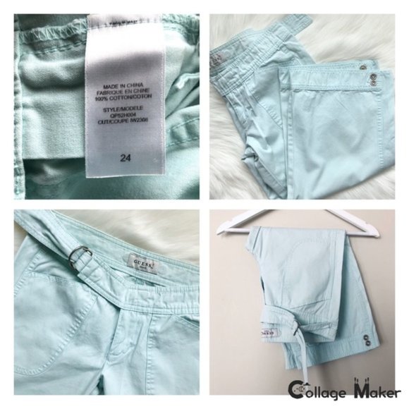 GUESS JEANS Wide Leg Capri Pants Buckle Snap Light Turquoise Mint Sz 24 - Picture 6 of 10